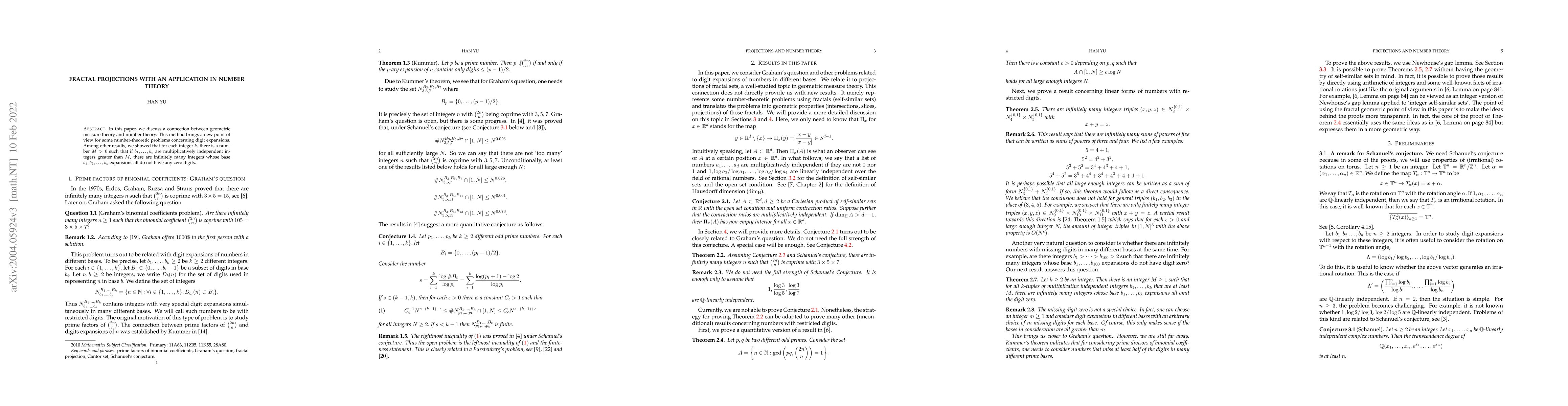 Thumbnail for Fractal projections with an application in number theory