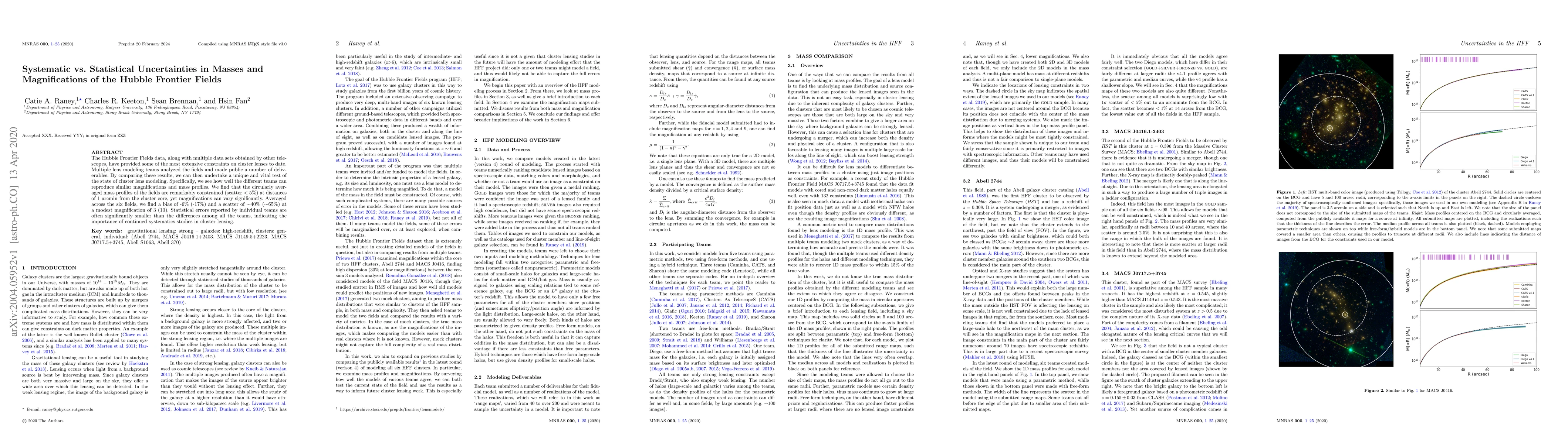 Thumbnail for Systematic vs. Statistical Uncertainties in Masses and Magnifications of
  the Hubble Frontier Fields