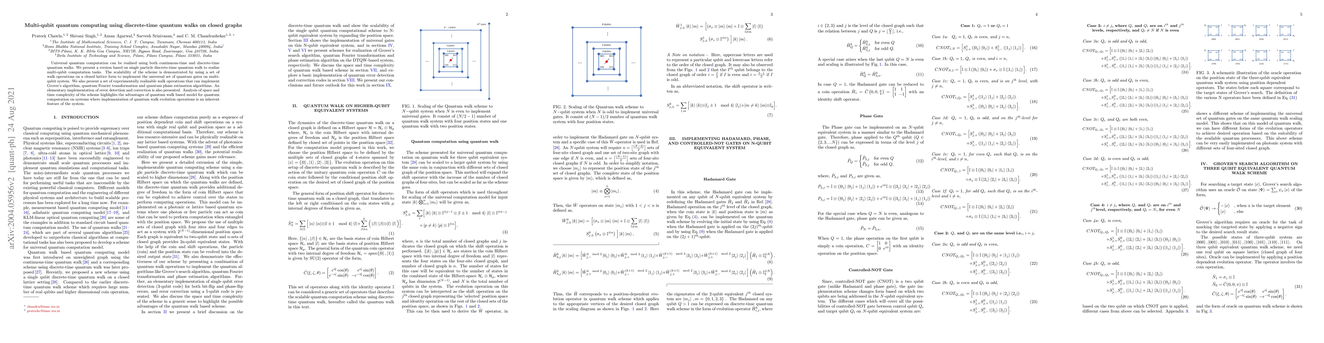 Thumbnail for Multi-qubit quantum computing using discrete-time quantum walks on
  closed graphs