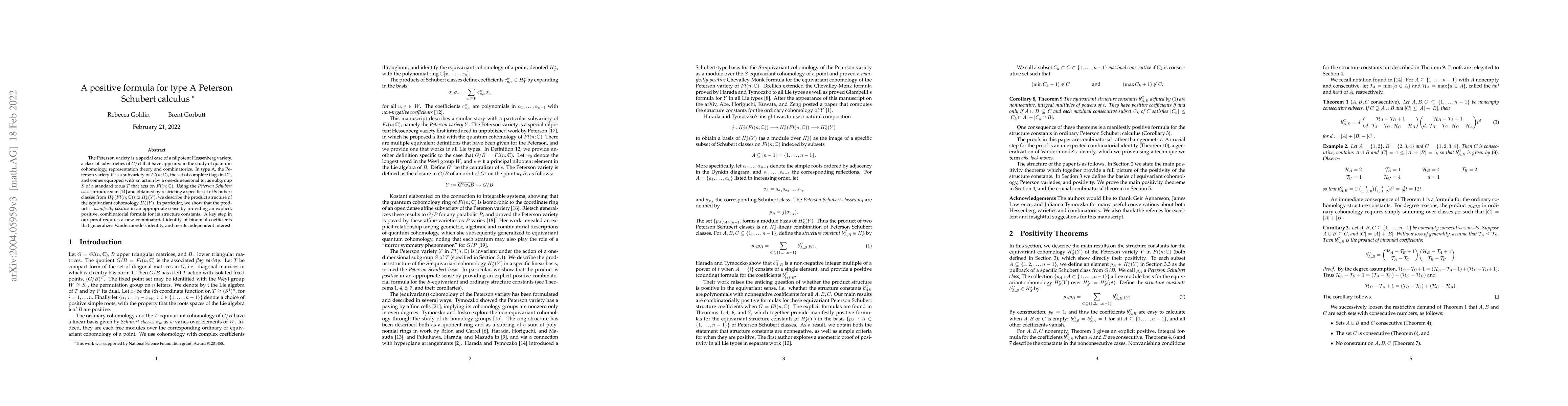 Thumbnail for A positive formula for type $A$ Peterson Schubert calculus