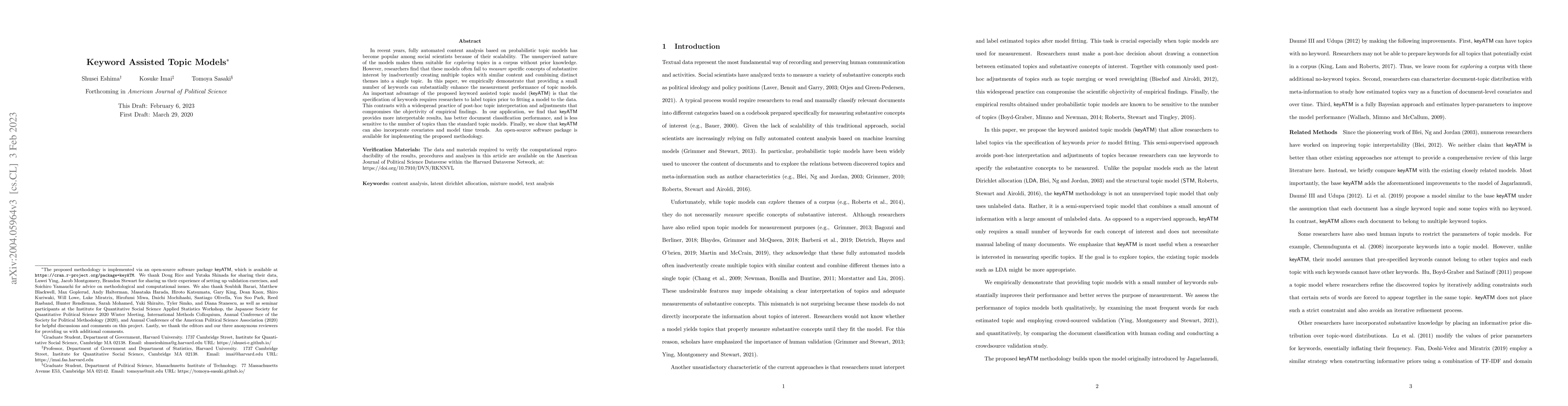 Thumbnail for Keyword Assisted Topic Models