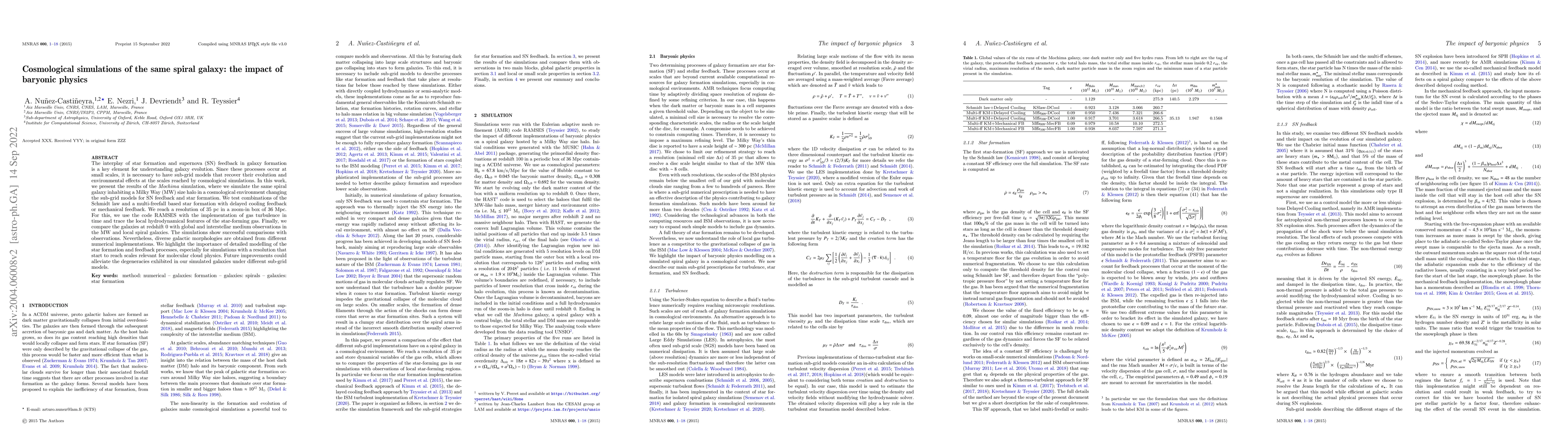 Thumbnail for Cosmological simulations of the same spiral galaxy: the impact of
  baryonic physics