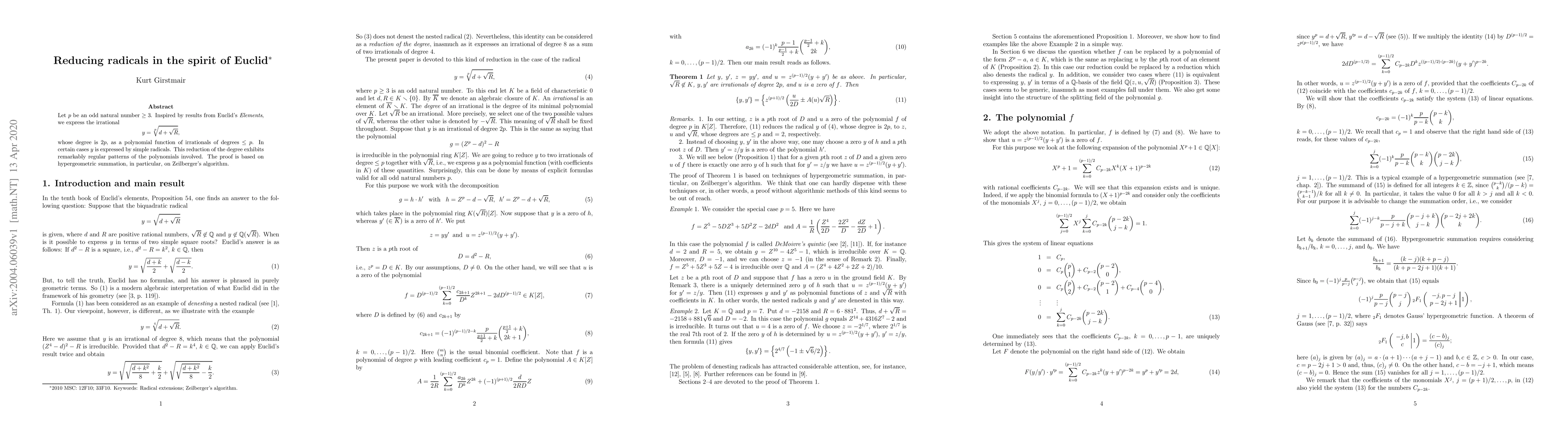 Thumbnail for Reducing radicals in the spirit of Euclid