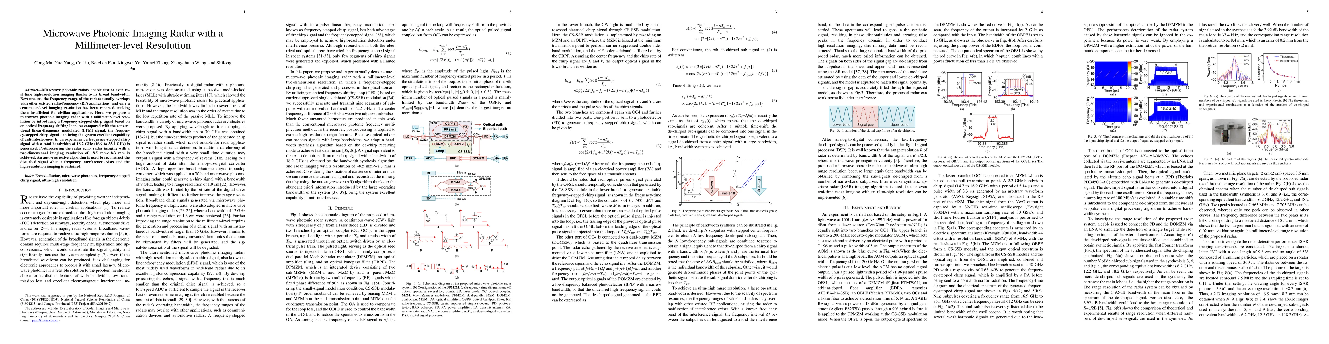 Thumbnail for Microwave Photonic Imaging Radar with a Millimeter-level Resolution
