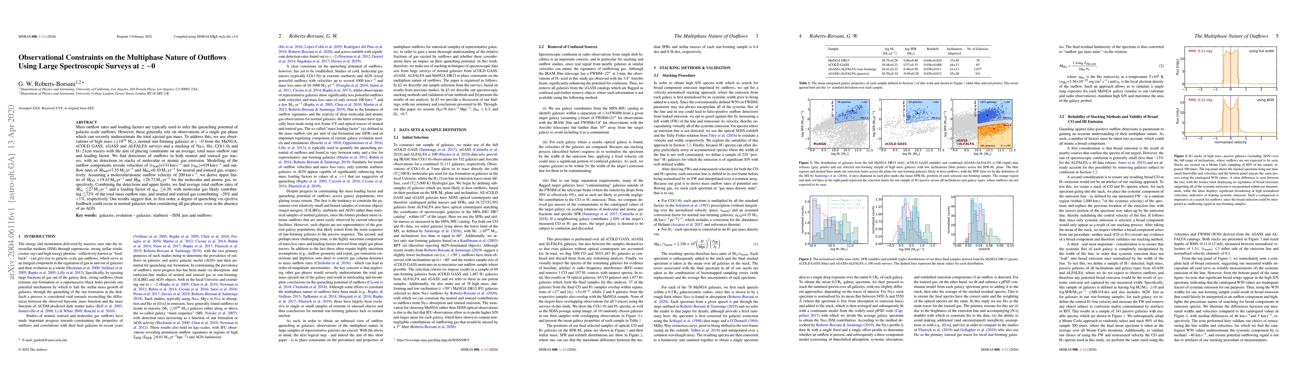 Thumbnail for Observational Constraints on the Multiphase Nature of Outflows Using
  Large Spectroscopic Surveys at $z\sim$0