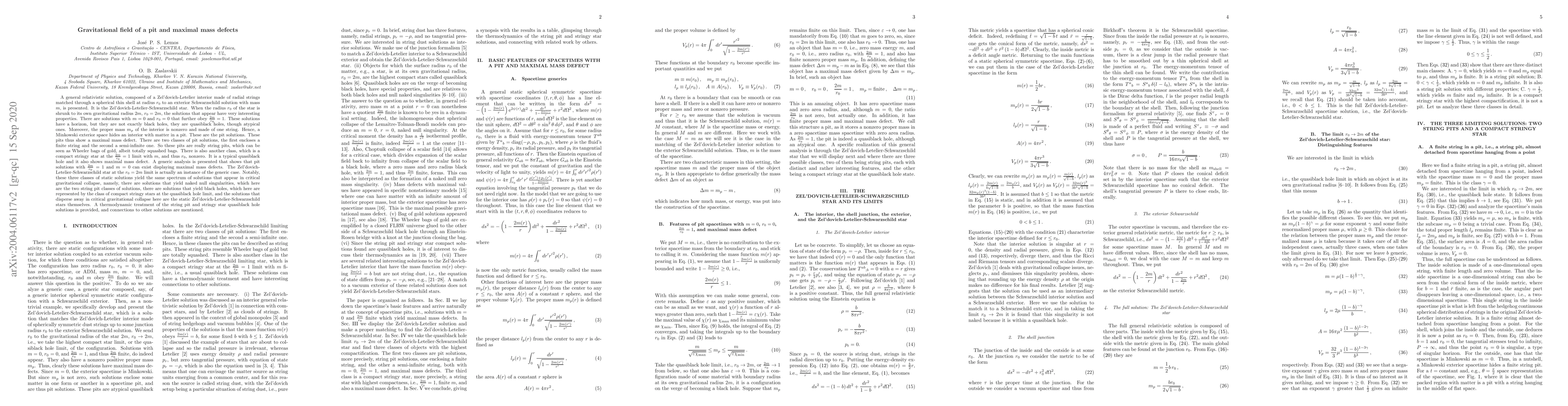 Thumbnail for Gravitational field of a pit and maximal mass defects