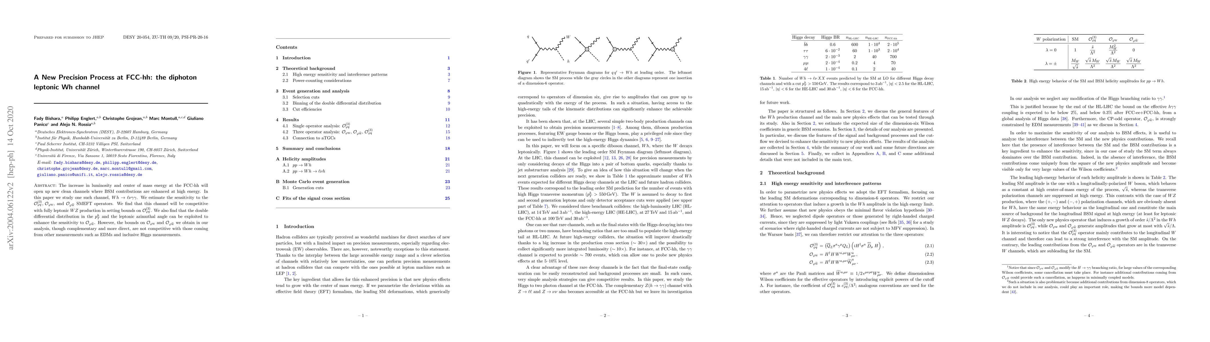 Thumbnail for A New Precision Process at FCC-hh: the diphoton leptonic Wh channel