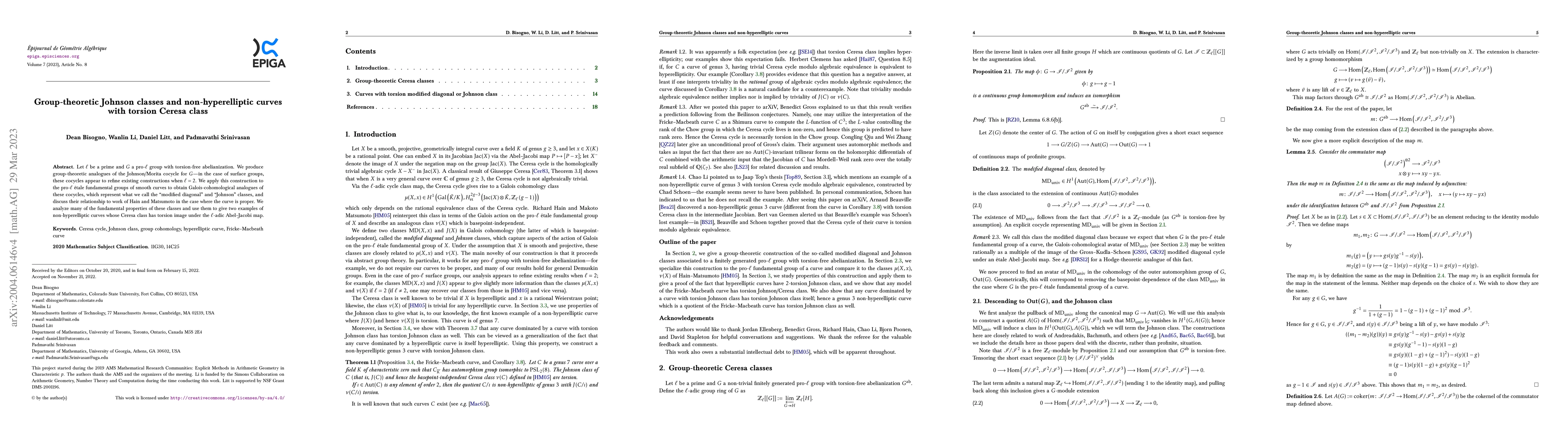 Thumbnail for Group-theoretic Johnson classes and a non-hyperelliptic curve with
  torsion Ceresa class