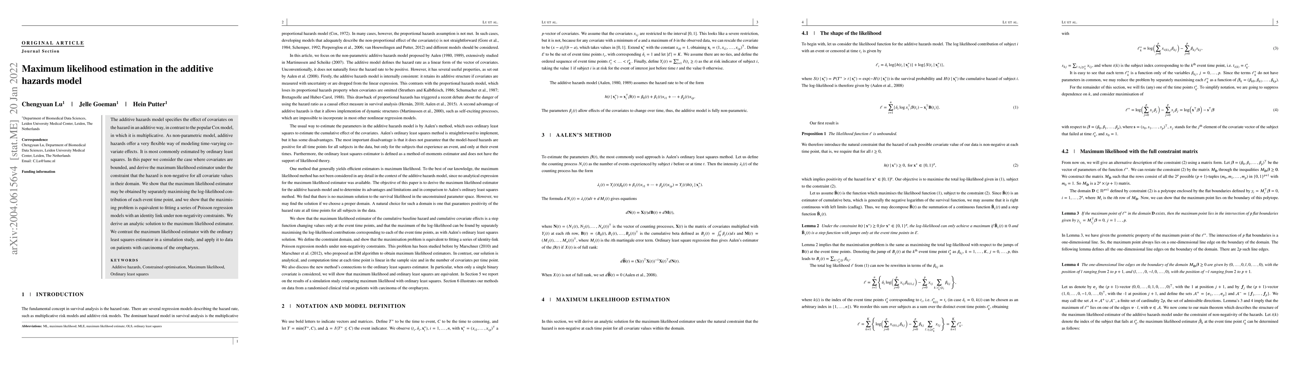 Thumbnail for Maximum likelihood estimation in the additive hazards model