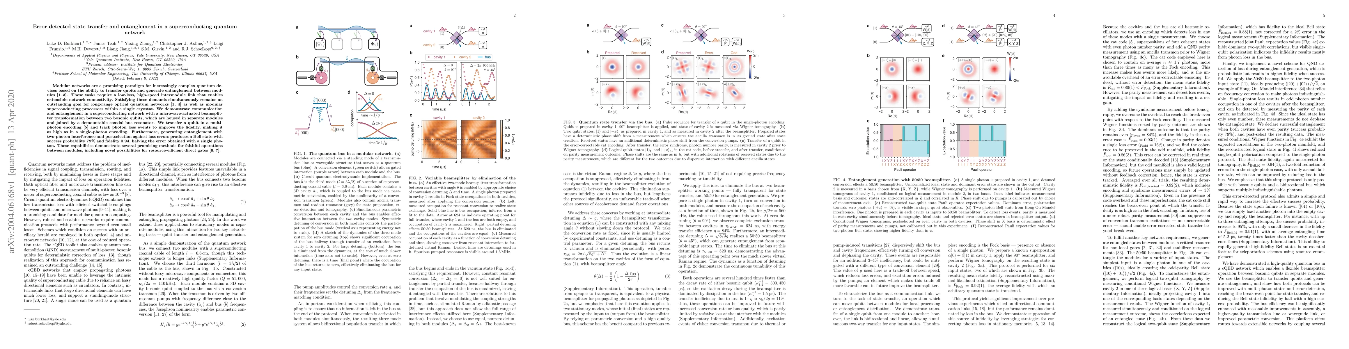Thumbnail for Error-detected state transfer and entanglement in a superconducting
  quantum network