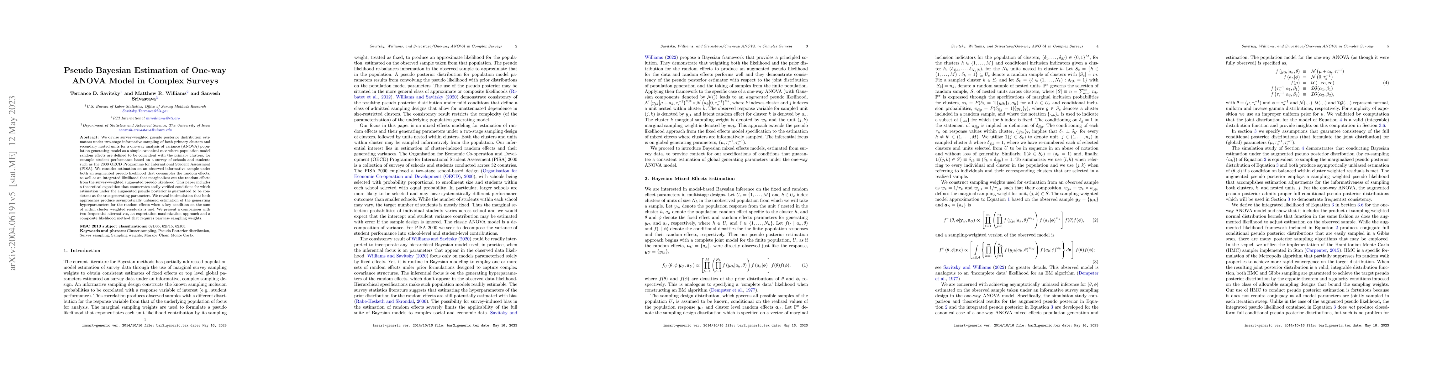 Thumbnail for Pseudo Bayesian Estimation of One-way ANOVA Model in Complex Surveys
