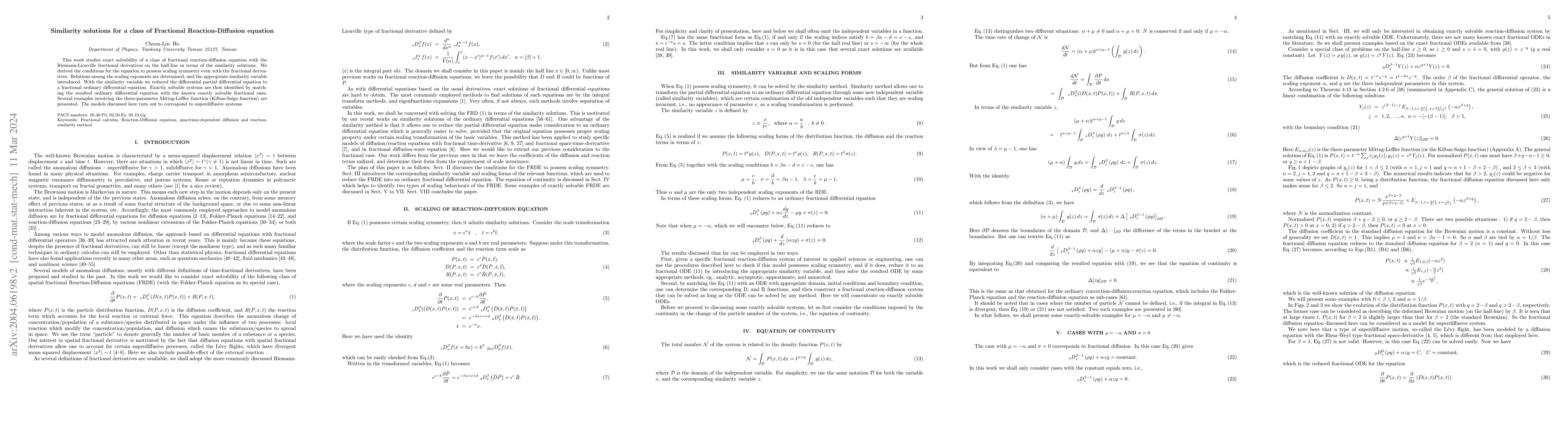Thumbnail for Similarity solutions for a class of Fractional Reaction-Diffusion
  equation