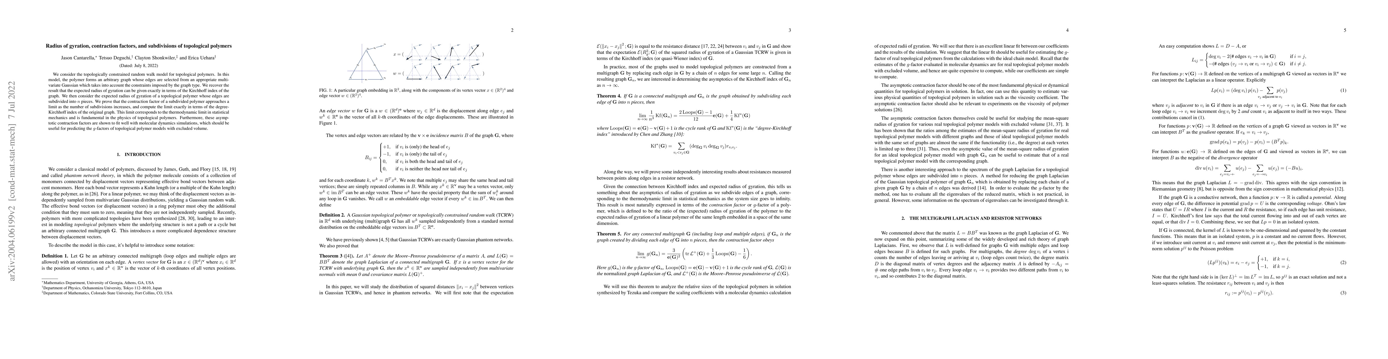 Thumbnail for Radius of Gyration, Contraction Factors, and Subdivisions of Topological
  Polymers