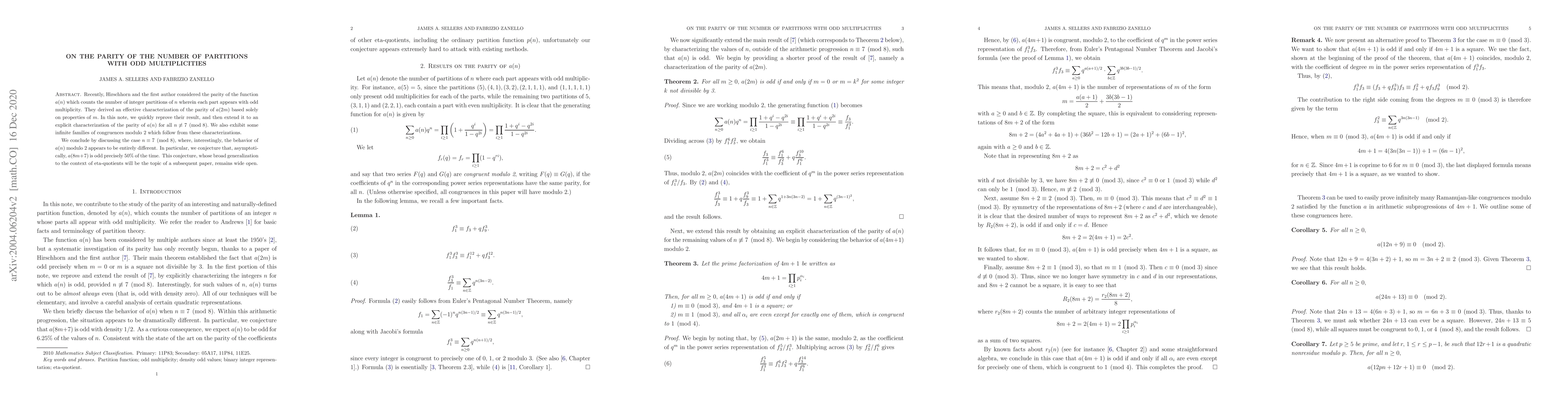 Thumbnail for On the parity of the number of partitions with odd multiplicities