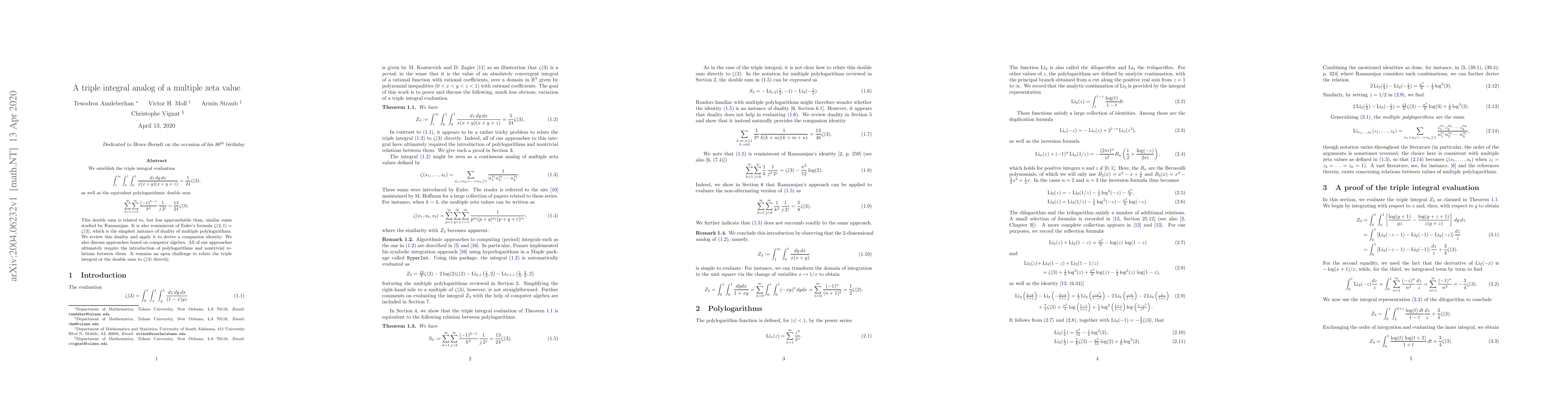 Thumbnail for A triple integral analog of a multiple zeta value