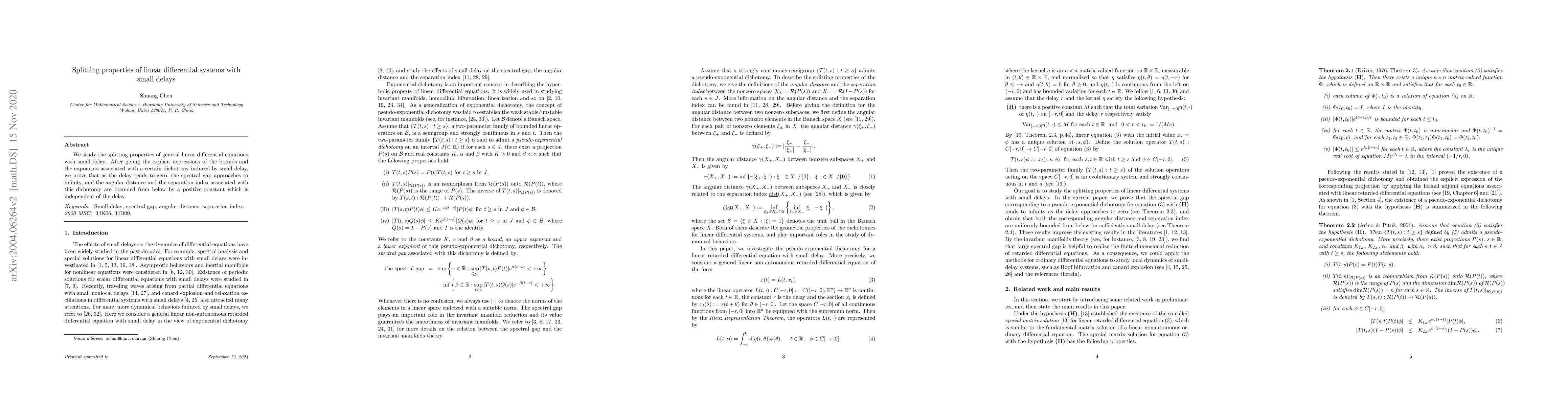 Thumbnail for Splitting properties of linear differential systems with small delays