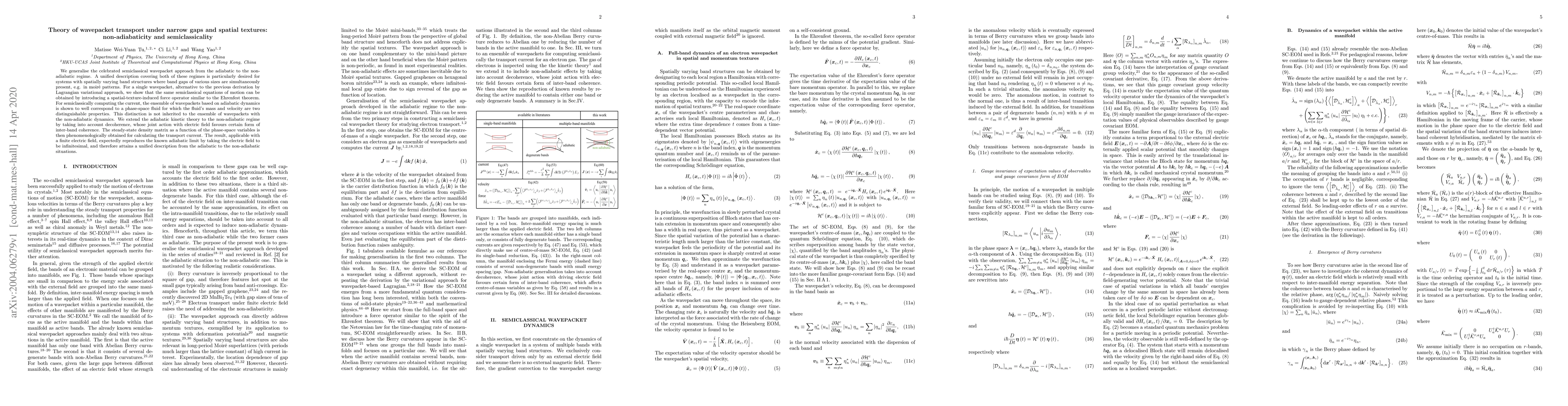 Thumbnail for Theory of wavepacket transport under narrow gaps and spatial textures:
  non-adiabaticity and semiclassicality