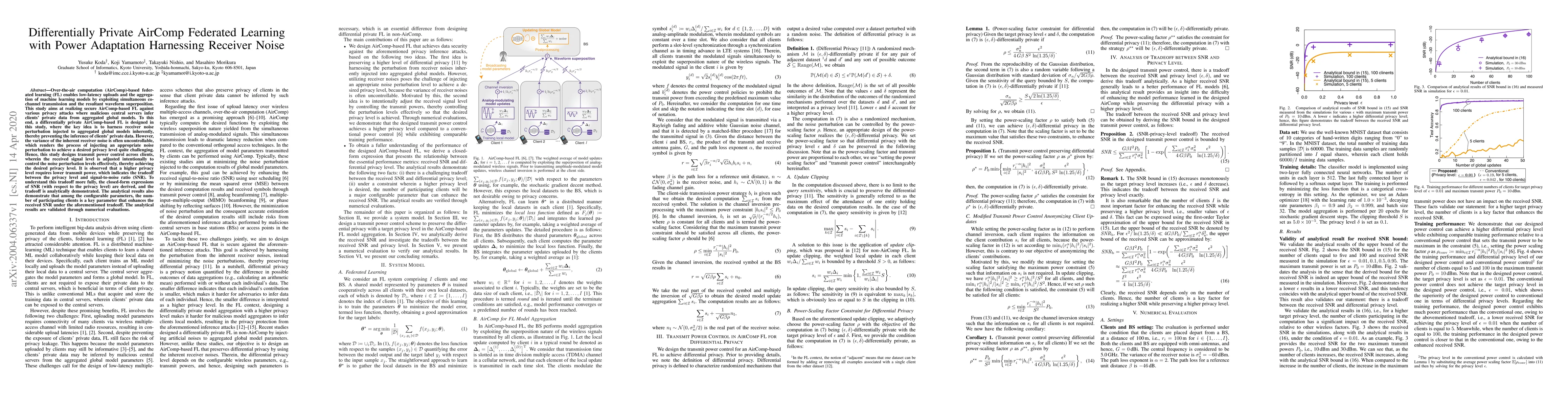 Thumbnail for Differentially Private AirComp Federated Learning with Power Adaptation
  Harnessing Receiver Noise