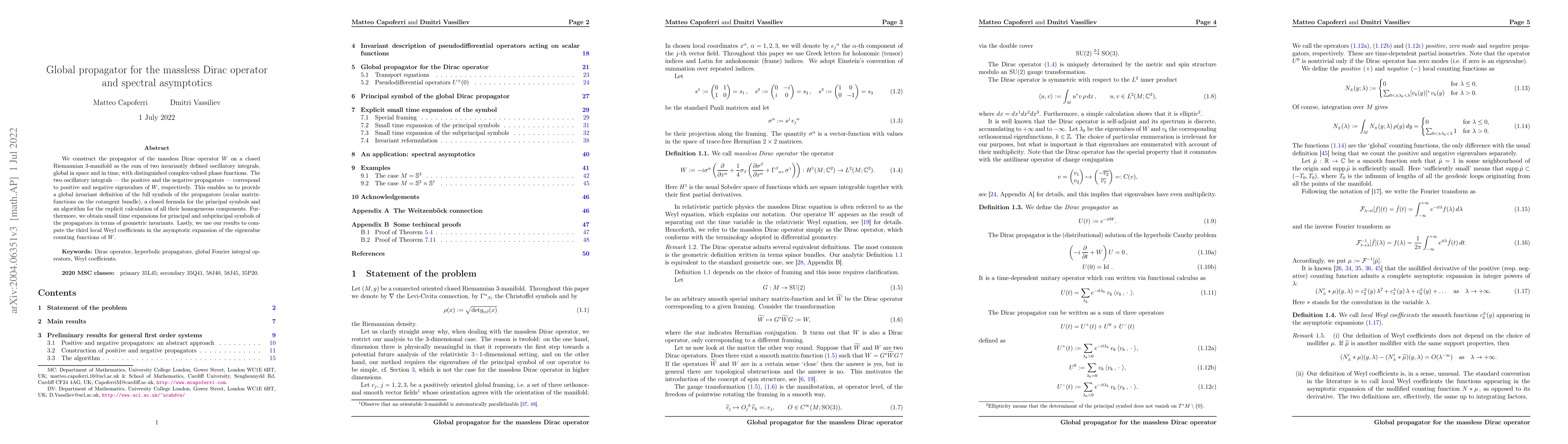 Thumbnail for Global propagator for the massless Dirac operator and spectral
  asymptotics