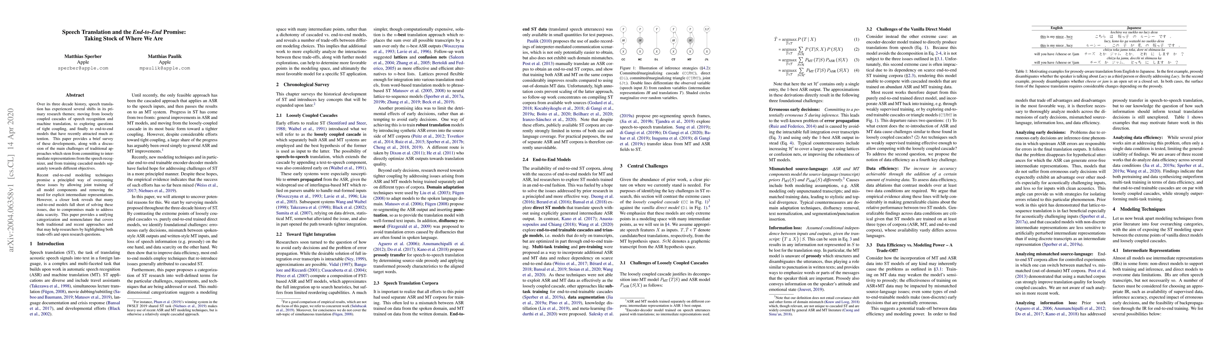 Thumbnail for Speech Translation and the End-to-End Promise: Taking Stock of Where We
  Are