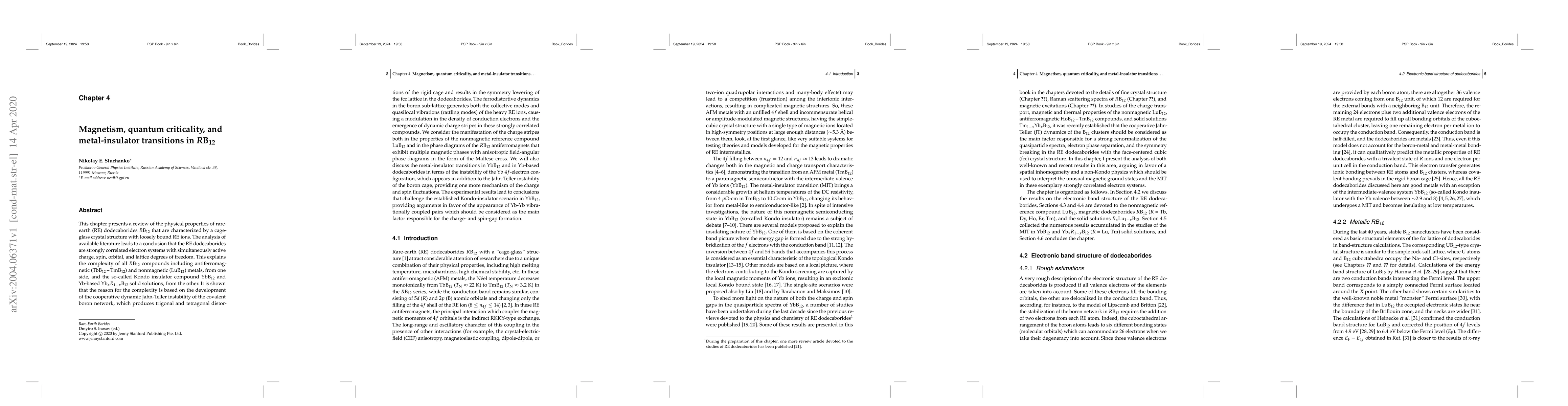 Thumbnail for Magnetism, quantum criticality, and metal-insulator transitions in
  $R\mathrm{B}_{12}$
