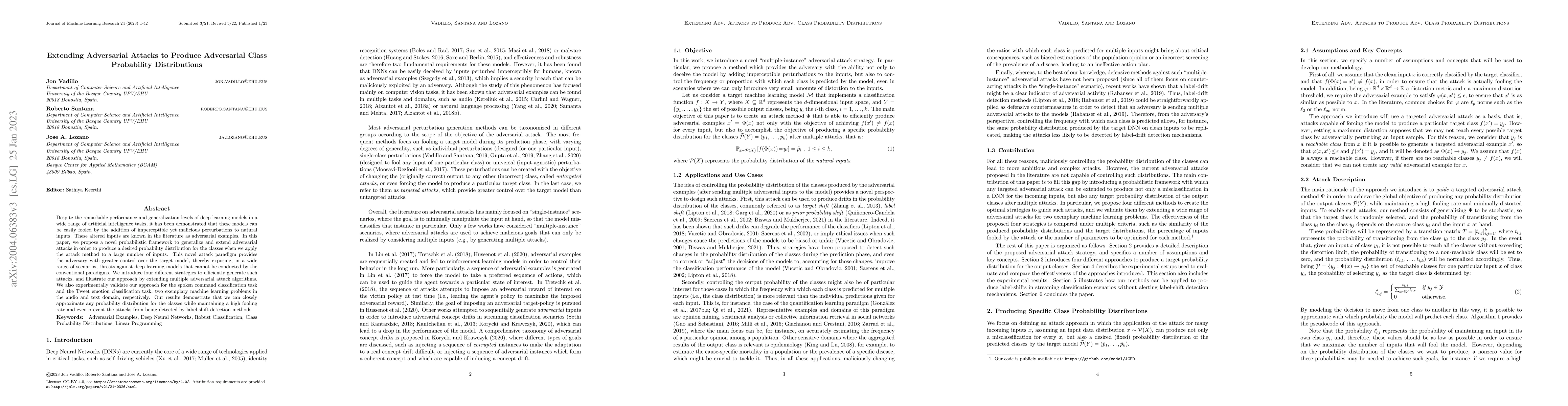 Thumbnail for Extending Adversarial Attacks to Produce Adversarial Class Probability
  Distributions