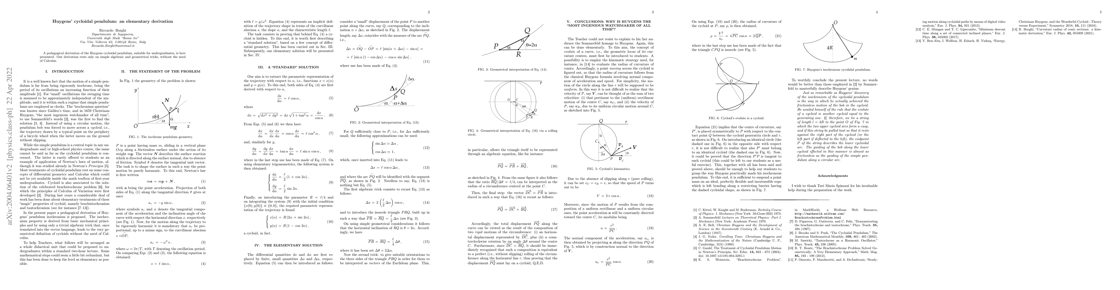Thumbnail for Huygens' cycloidal pendulum: an elementary derivation