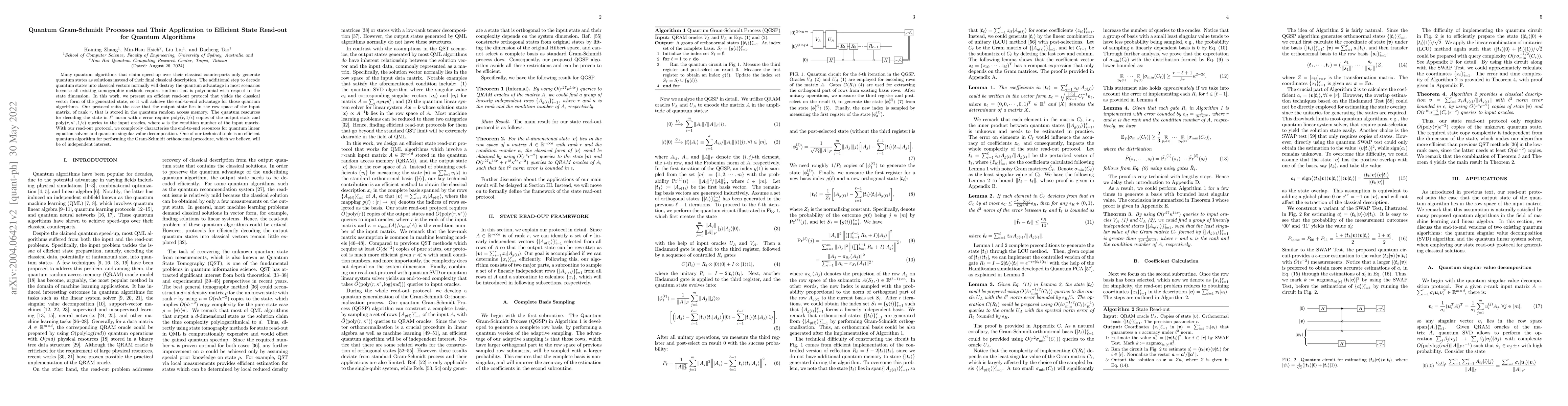 Thumbnail for Quantum Gram-Schmidt Processes and Their Application to Efficient State
  Read-out for Quantum Algorithms