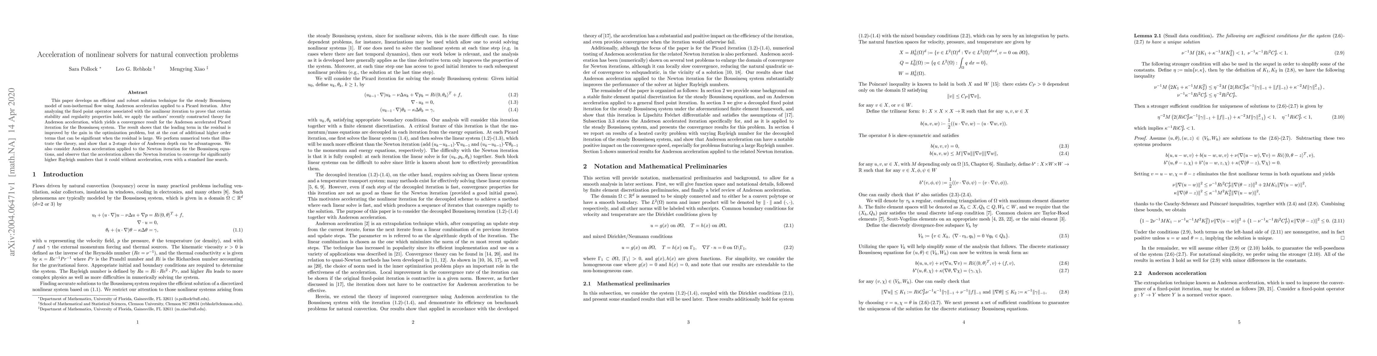 Thumbnail for Acceleration of nonlinear solvers for natural convection problems