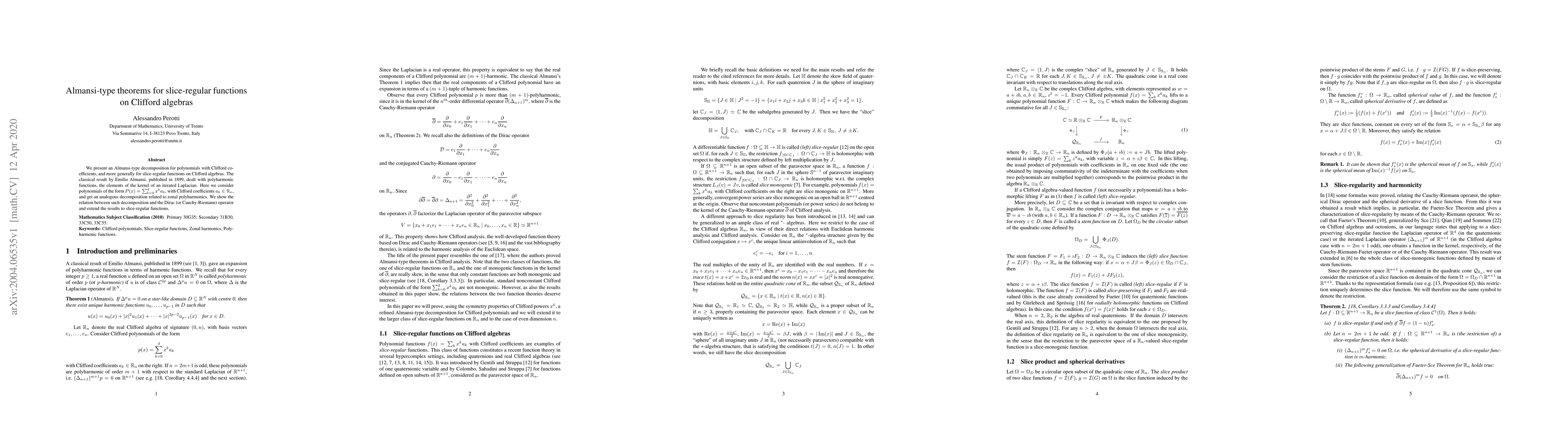 Thumbnail for Almansi-type theorems for slice-regular functions on Clifford algebras