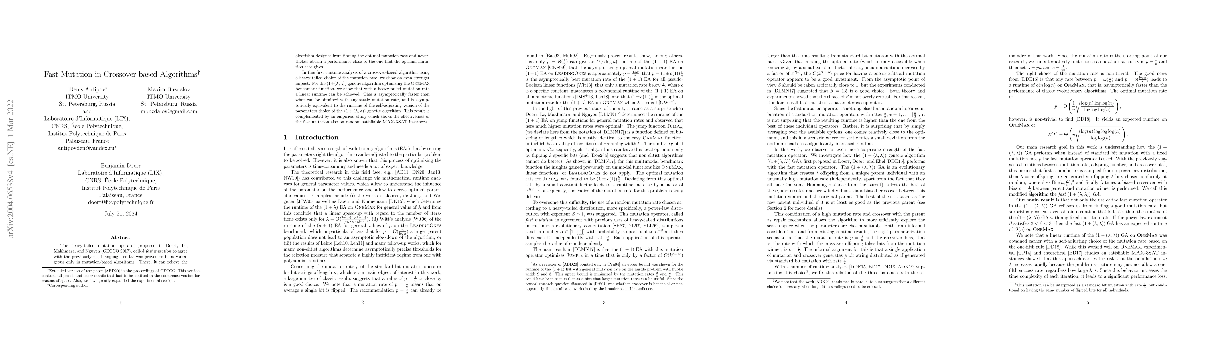 Thumbnail for Fast Mutation in Crossover-based Algorithms