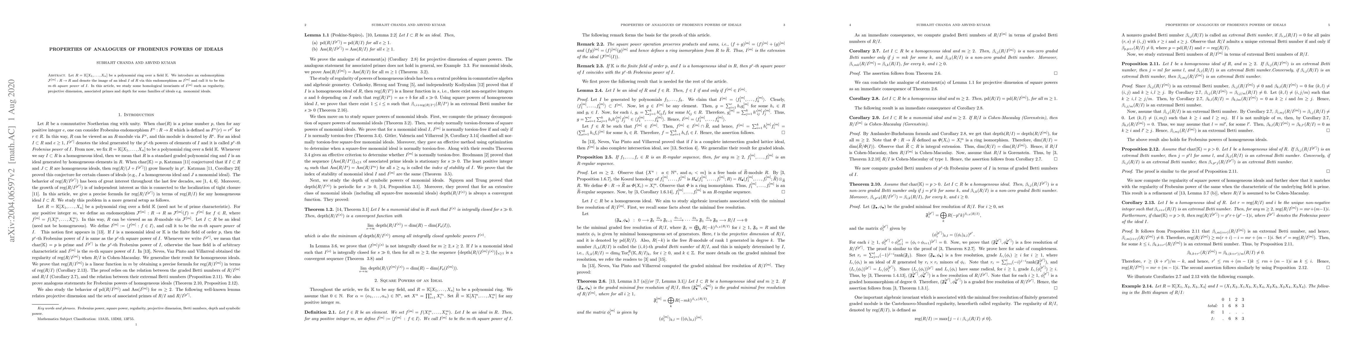 Thumbnail for Properties of analogues of Frobenius powers of ideals