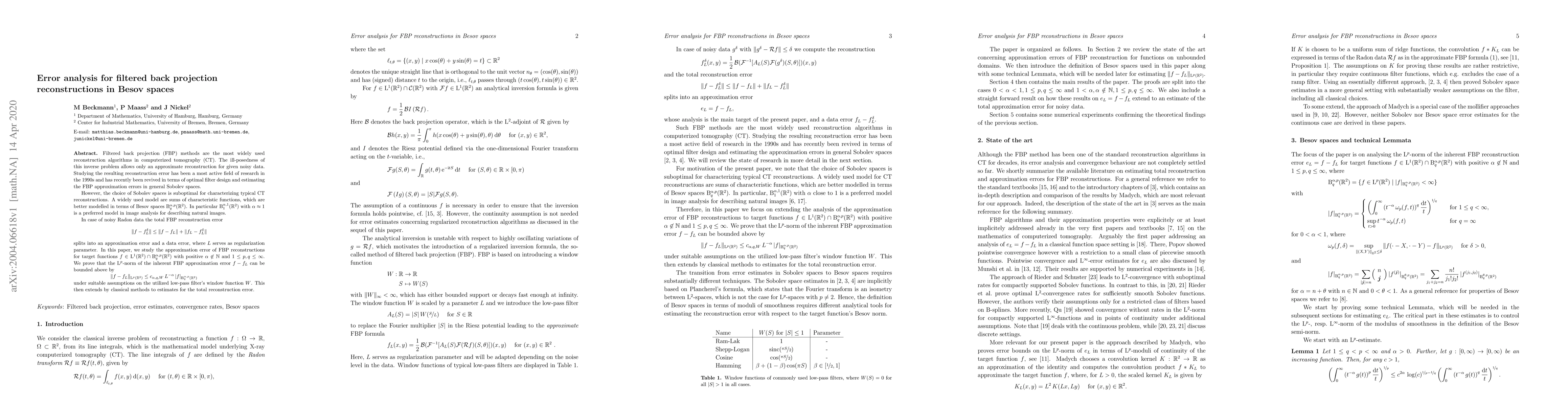 Thumbnail for Error analysis for filtered back projection reconstructions in Besov
  spaces