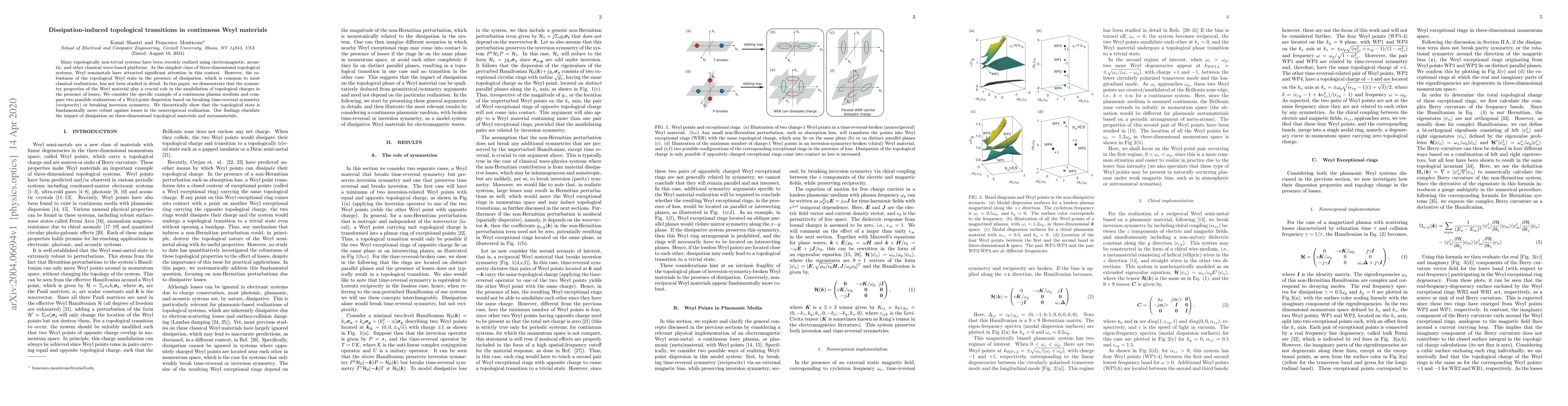 Thumbnail for Dissipation-induced topological transitions in continuous Weyl materials