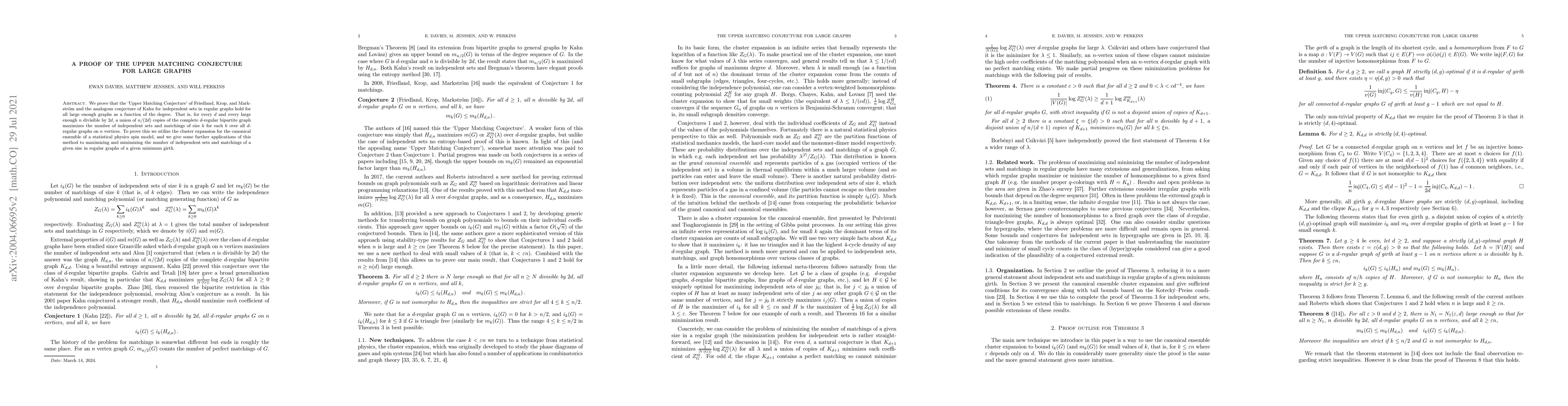 Thumbnail for A proof of the Upper Matching Conjecture for large graphs