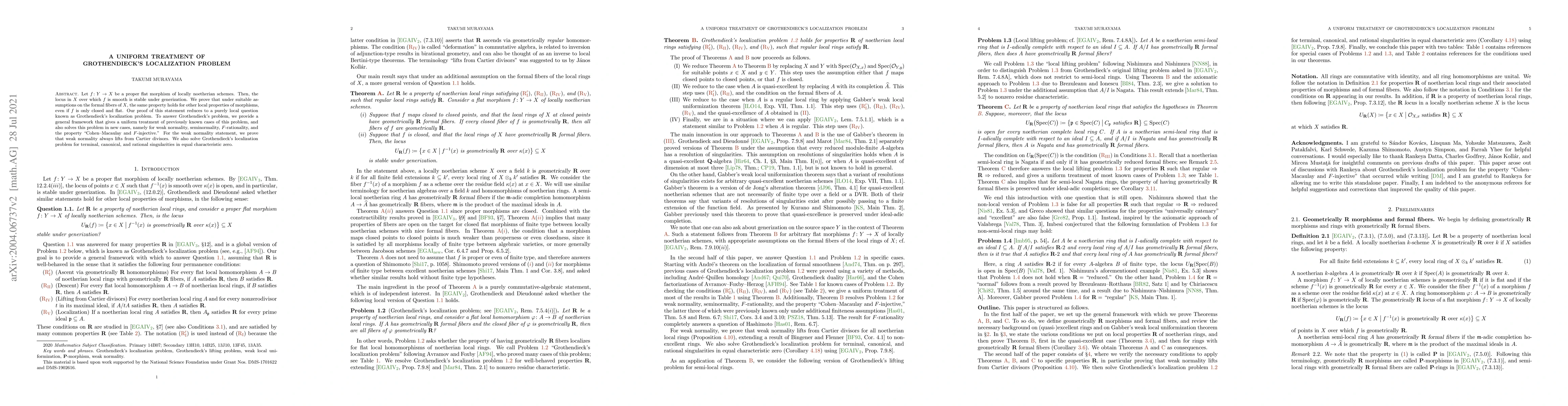 Thumbnail for A uniform treatment of Grothendieck's localization problem