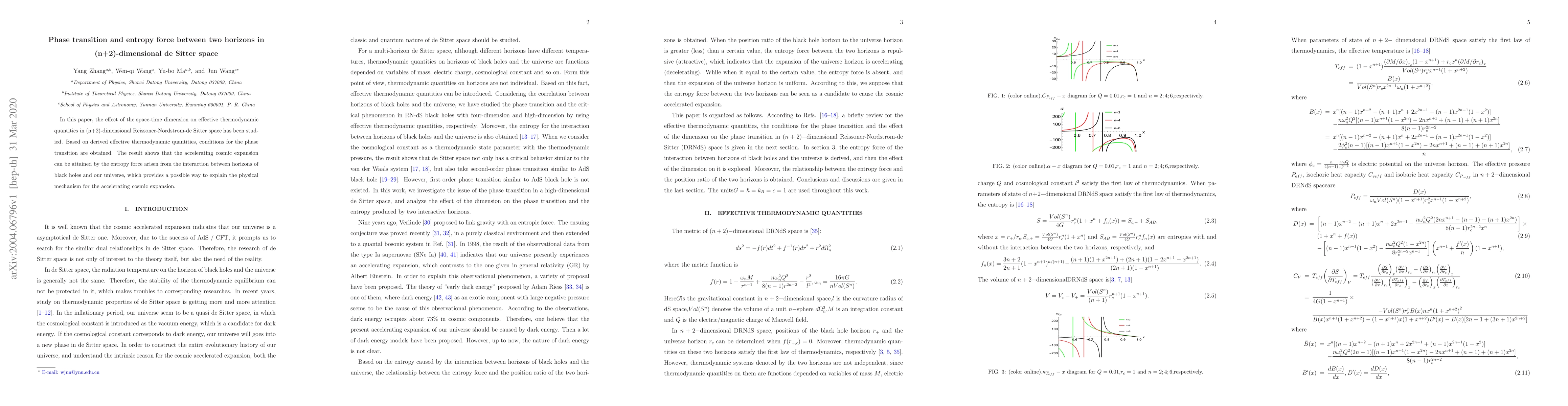 Thumbnail for Phase transition and entropy force between two horizons in
  (n+2)-dimensional de Sitter space