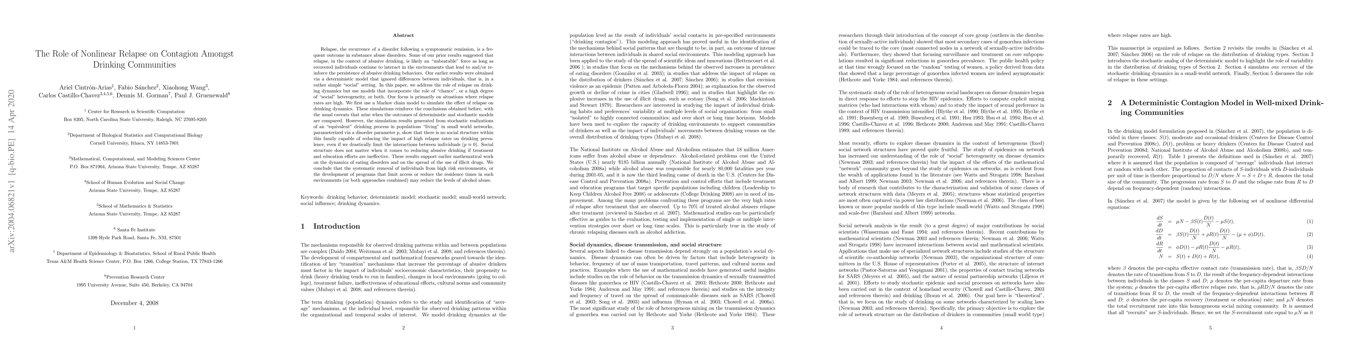 Thumbnail for The Role of Nonlinear Relapse on Contagion Amongst Drinking Communities