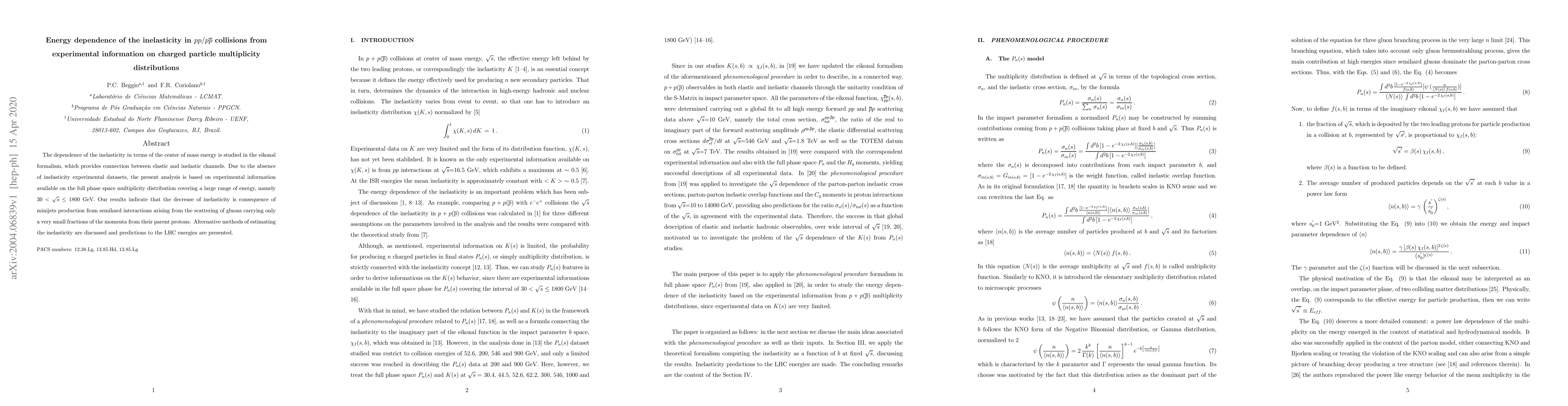 Thumbnail for Energy dependence of the inelasticity in $pp/p\bar{p}$ collisions from
  experimental information on charged particle multiplicity distributions