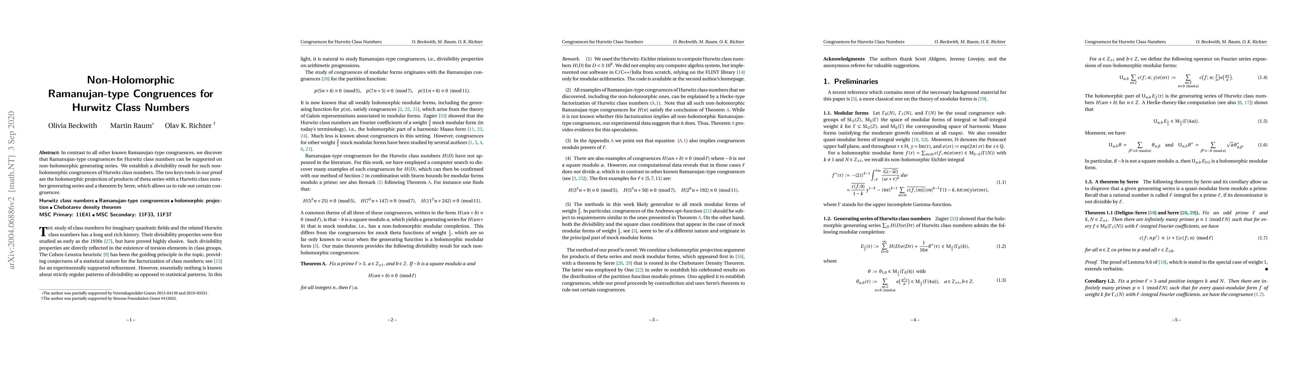Thumbnail for Non-Holomorphic Ramanujan-type Congruences for Hurwitz Class Numbers