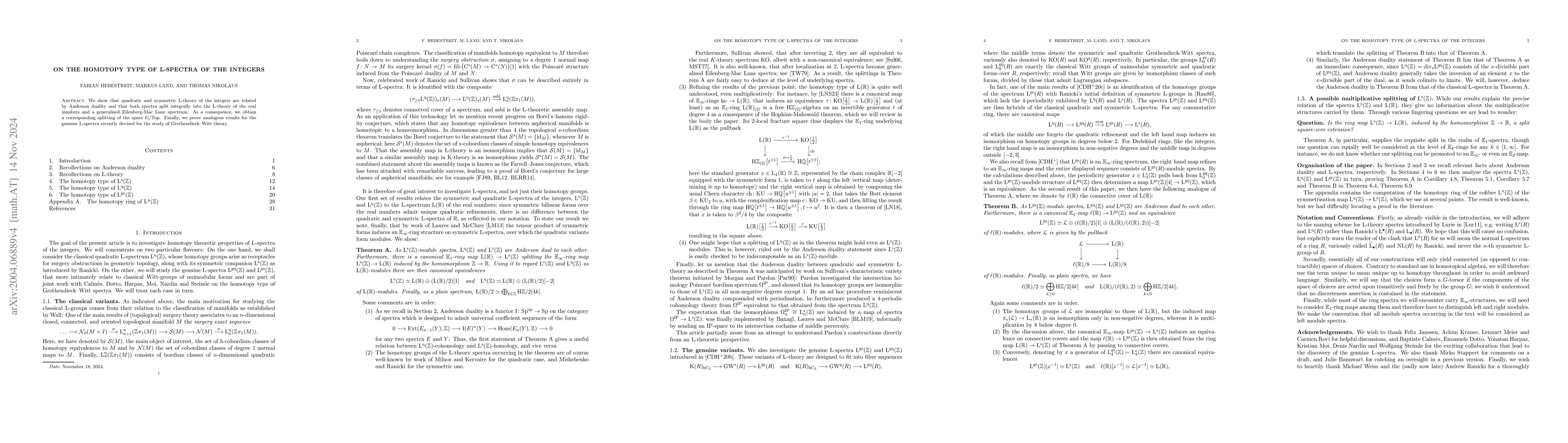 Thumbnail for On the homotopy type of L-spectra of the integers