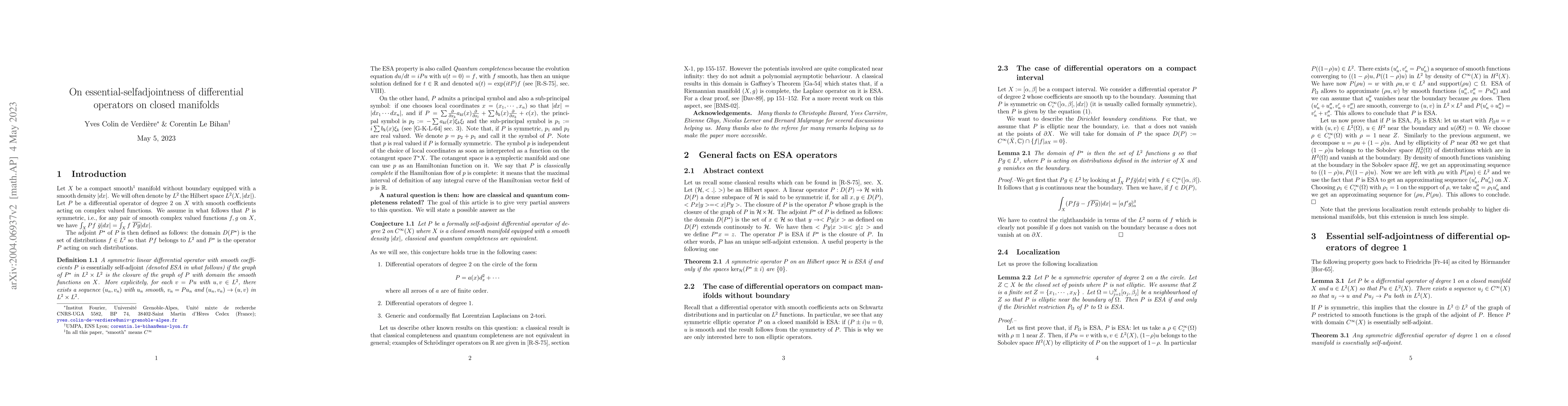 Thumbnail for On essential-selfadjointness of differential operators on closed
  manifolds