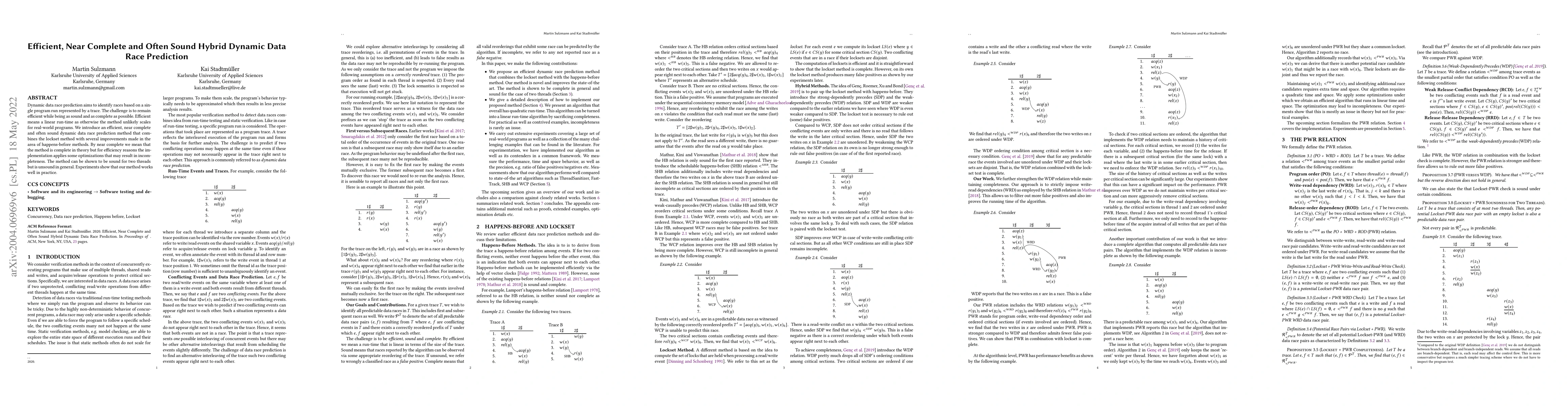 Thumbnail for Efficient, Near Complete and Often Sound Hybrid Dynamic Data Race
  Prediction (extended version)