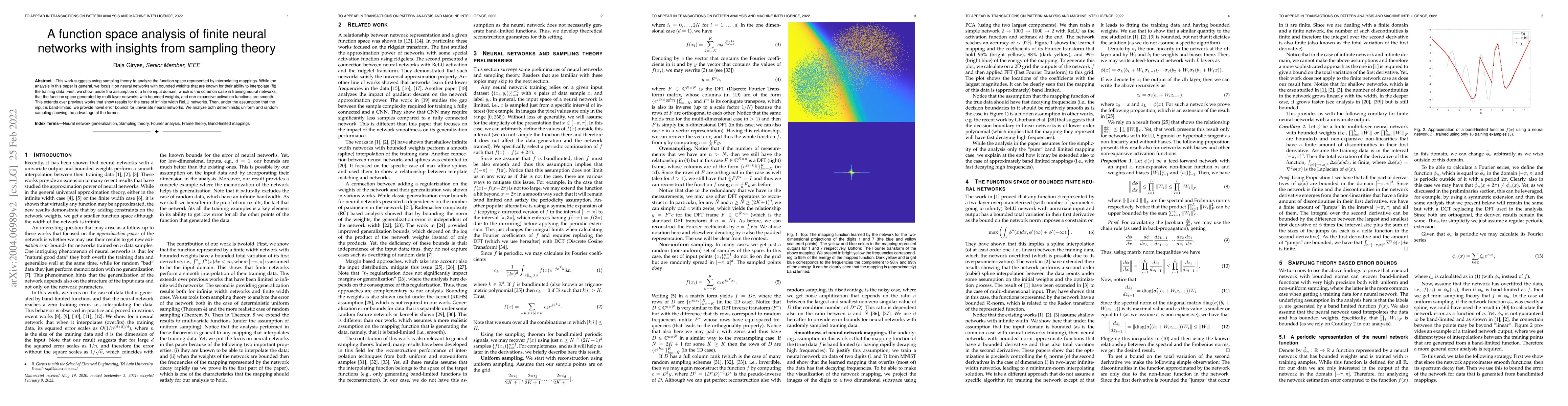Thumbnail for A function space analysis of finite neural networks with insights from
  sampling theory