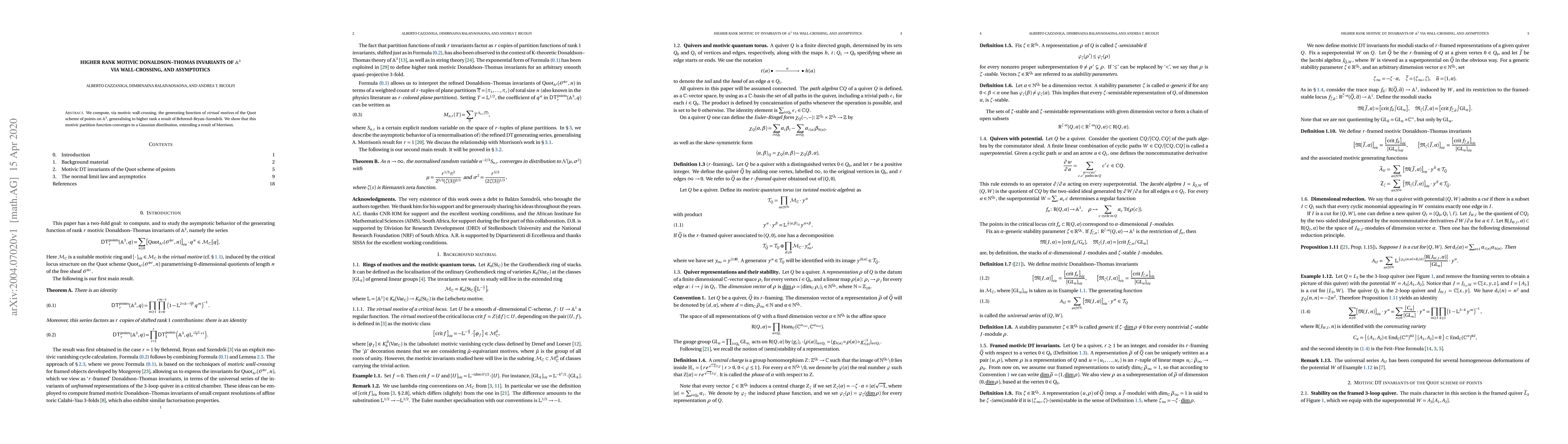 Thumbnail for Higher rank motivic Donaldson-Thomas invariants of $\mathbb{A}^3$ via
  wall-crossing, and asymptotics