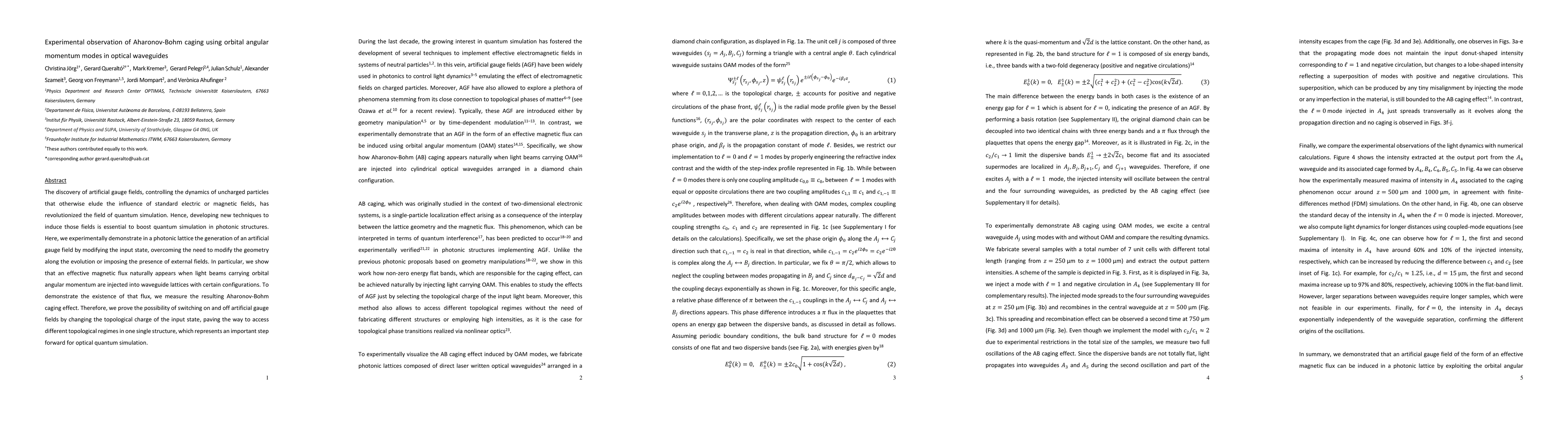 Thumbnail for Experimental observation of Aharonov-Bohm caging using orbital angular
  momentum modes in optical waveguides