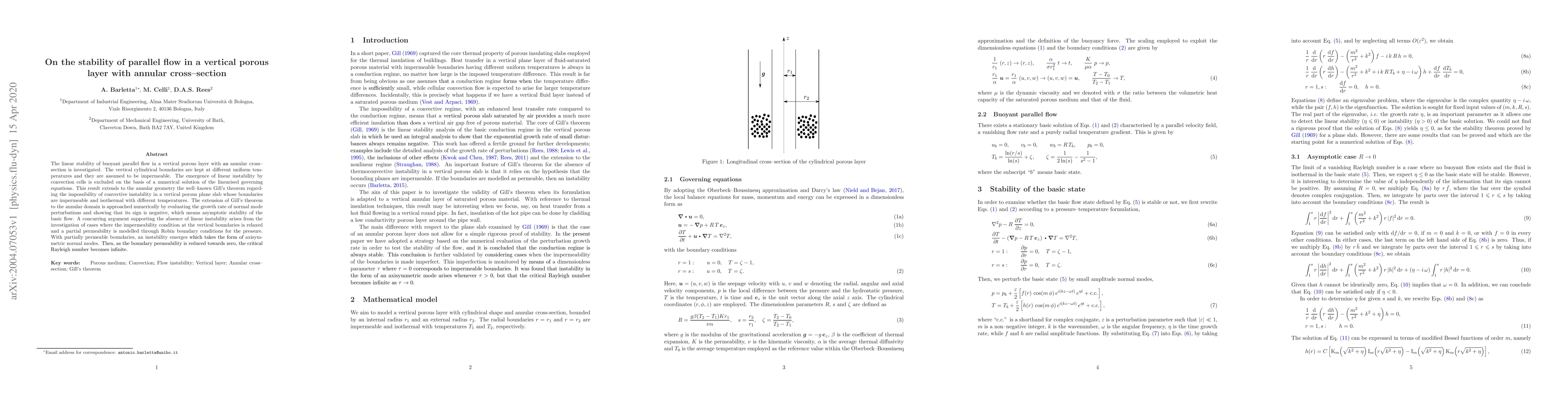 Thumbnail for On the stability of parallel flow in a vertical porous layer with
  annular cross-section