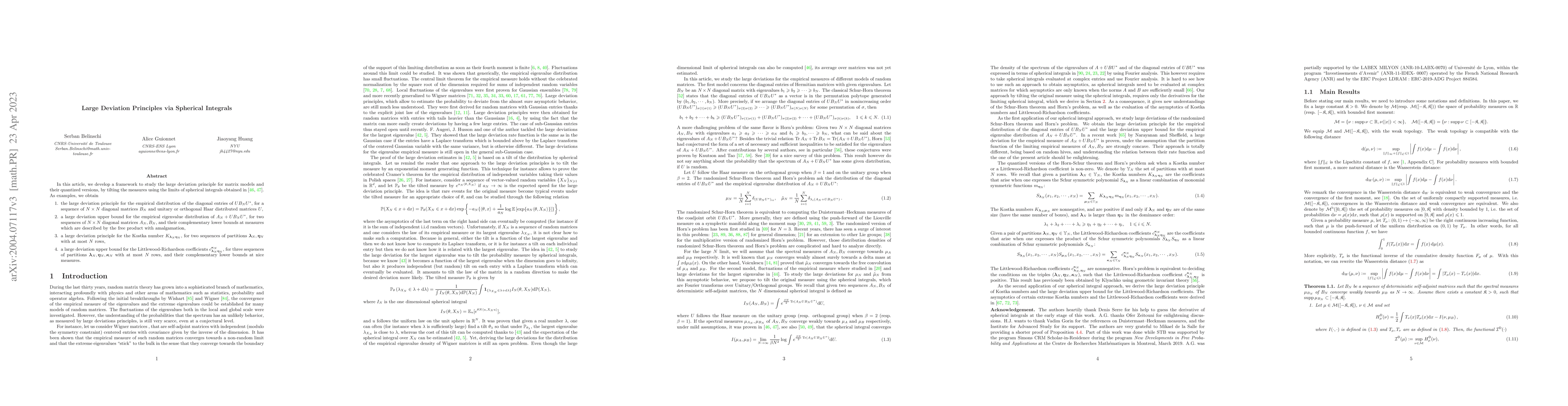 Thumbnail for Large Deviation Principles via Spherical Integrals