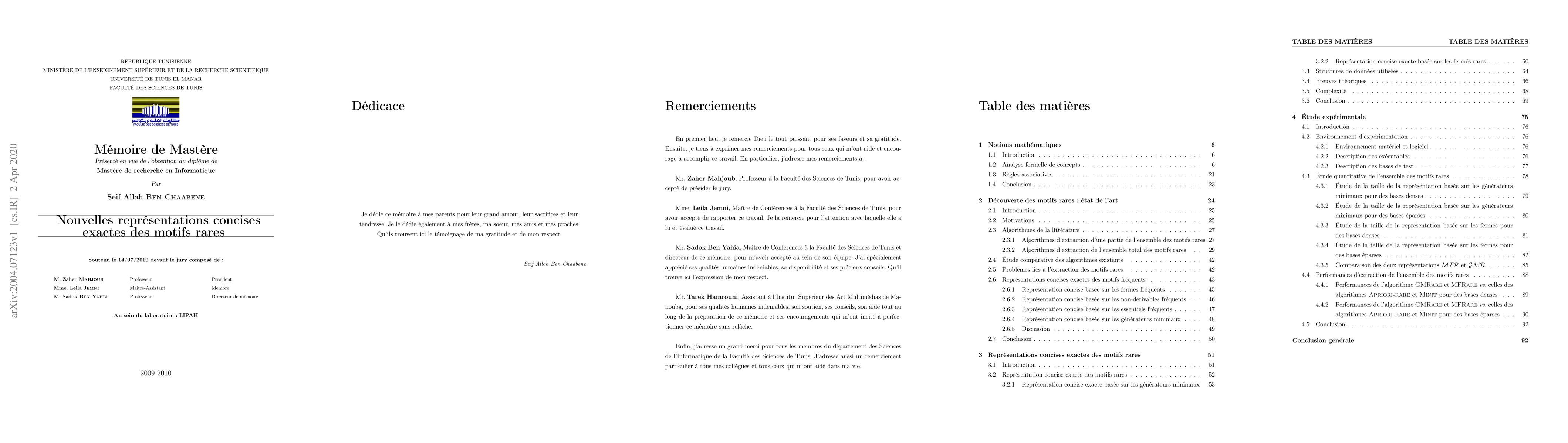 Thumbnail for Nouvelles repr\'esentations concises exactes des motifs rares