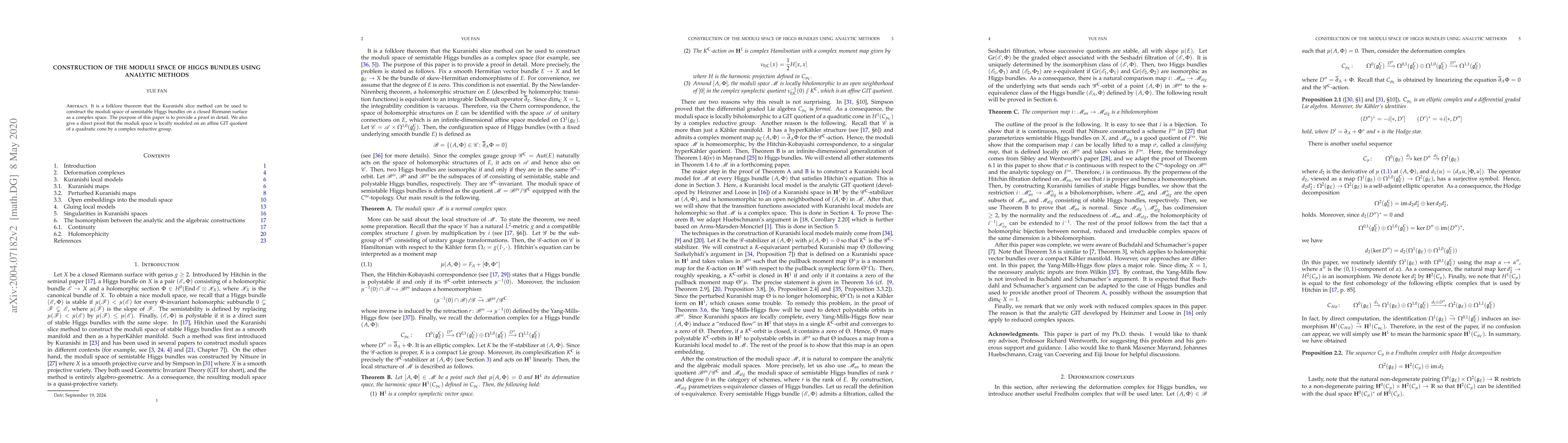 Thumbnail for Construction of the Moduli Space of Higgs Bundles using Analytic Methods